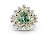 Yellow gold Fancy Green Heart Cut Diamond Floral Double Halo Engagement Ring with Prong Setting_12