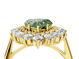 Yellow gold Fancy Green Heart Cut Diamond Floral Double Halo Engagement Ring with Prong Setting_16