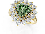 Yellow gold Fancy Green Heart Cut Diamond Floral Double Halo Engagement Ring with Prong Setting_19