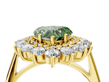 Yellow gold Fancy Green Heart Cut Diamond Floral Double Halo Engagement Ring with Prong Setting_22
