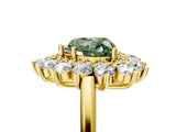 Yellow gold Fancy Green Heart Cut Diamond Floral Double Halo Engagement Ring with Prong Setting_77