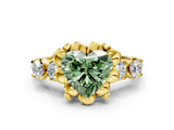 Yellow gold Fancy Green Heart  Cut Diamond Floral Halo Engagement Ring with Shared Prong Setting 1