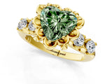 Yellow gold Fancy Green Heart  Cut Diamond Floral Halo Engagement Ring with Shared Prong Setting 2