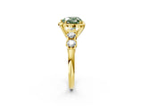 Yellow gold Fancy Green Heart  Cut Diamond Floral Halo Engagement Ring with Shared Prong Setting 3