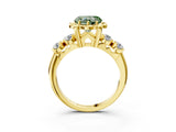 Yellow gold Fancy Green Heart  Cut Diamond Floral Halo Engagement Ring with Shared Prong Setting 4