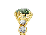 Yellow gold Fancy Green Heart  Cut Diamond Floral Halo Engagement Ring with Shared Prong Setting
