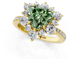 Yellow gold Fancy Green Heart  Cut Diamond Floral Halo Pave Band with Prong Setting_1