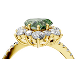 Yellow gold Fancy Green Heart  Cut Diamond Floral Halo Pave Band with Prong Setting_4