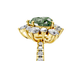 Yellow gold Fancy Green Heart  Cut Diamond Floral Halo Pave Band with Prong Setting_5