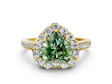 Yellow gold Fancy Green Heart Cut Diamond Floral Halo Ring with Pavé Band and Prong Setting_3