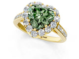 Yellow gold Fancy Green Heart Cut Diamond Floral Halo Ring with Pavé Band and Prong Setting_4