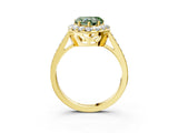 Yellow gold Fancy Green Heart Cut Diamond Floral Halo Ring with Pavé Band and Prong Setting_6