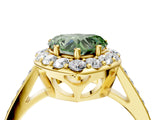 Yellow gold Fancy Green Heart Cut Diamond Floral Halo Ring with Pavé Band and Prong Setting_7
