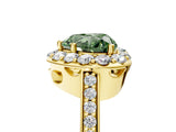 Yellow gold Fancy Green Heart Cut Diamond Floral Halo Ring with Pavé Band and Prong Setting_8