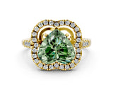 Yellow gold Fancy Green Heart Cut Diamond Floral Halo Split Shank Prong Setting Ring_12