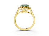 Yellow gold Fancy Green Heart Cut Diamond Floral Halo Split Shank Prong Setting Ring_15