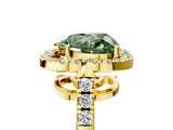 Yellow gold Fancy Green Heart Cut Diamond Floral Halo Split Shank Prong Setting Ring_17