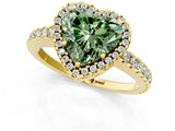 Yellow gold Fancy Green Heart Cut Diamond Halo Engagement Ring with Pavé Band and Prong Setting_28