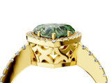 Yellow gold Fancy Green Heart Cut Diamond Halo Engagement Ring with Pavé Band and Prong Setting_31