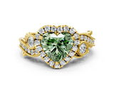 Yellow gold Fancy Green Heart Cut Diamond Halo Ring with Milgrain Pavé Band and Four-Prong Setting_17