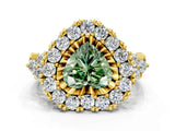 Yellow gold Fancy Green Heart Cut Diamond Halo Ring with Pavé Band and Four-Prong Setting_18