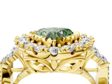 Yellow gold Fancy Green Heart Cut Diamond Halo Ring with Pavé Band and Four-Prong Setting_22
