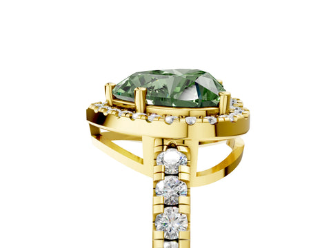 Yellow gold Fancy Green Heart Cut Diamond Halo Ring with Pavé Band and Four-Prong Setting_5