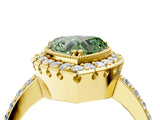 Yellow gold Fancy Green Heart Cut Diamond Halo Ring with Pavé Band and Prong Setting_4