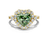 Yellow gold Fancy Green Heart Cut Diamond Halo Ring with Pear Side Stones and Prong Setting_17