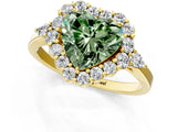 Yellow gold Fancy Green Heart Cut Diamond Halo Ring with Pear Side Stones and Prong Setting_18