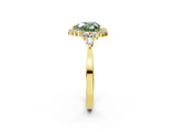 Yellow gold Fancy Green Heart Cut Diamond Halo Ring with Pear Side Stones and Prong Setting_19