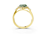 Yellow gold Fancy Green Heart Cut Diamond Halo Ring with Pear Side Stones and Prong Setting_20