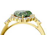 Yellow gold Fancy Green Heart Cut Diamond Halo Ring with Pear Side Stones and Prong Setting_21