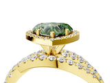 Yellow gold Fancy Green Heart Cut Diamond Halo Ring with Round Split Shank and Prong Setting_40