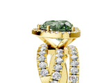 Yellow gold Fancy Green Heart Cut Diamond Halo Ring with Round Split Shank and Prong Setting_41