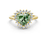 Yellow gold Fancy Green Heart  Cut Diamond Halo Ring with Solitaire Band and Prong Setting_29