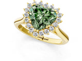 Yellow gold Fancy Green Heart  Cut Diamond Halo Ring with Solitaire Band and Prong Setting_30