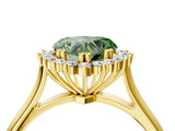 Yellow gold Fancy Green Heart  Cut Diamond Halo Ring with Solitaire Band and Prong Setting_33