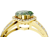 Yellow gold Fancy Green Heart Cut Diamond Halo Ring with Split Shank Pavé Band and Four-Prong Setting_4