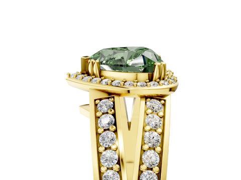 Yellow gold Fancy Green Heart Cut Diamond Halo Ring with Split Shank Pavé Band and Four-Prong Setting_5