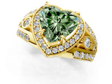 Yellow gold Fancy Green Heart Cut Diamond Halo Ring with Split Shank and Bezel Accents and Four-Prong Setting_1