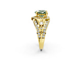 Yellow gold Fancy Green Heart Cut Diamond Halo Ring with Split Shank and Bezel Accents and Four-Prong Setting_2
