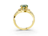 Yellow gold Fancy Green Heart Cut Diamond Halo Ring with Split Shank and Bezel Accents and Four-Prong Setting_3