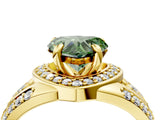 Yellow gold Fancy Green Heart Cut Diamond Halo Ring with Split Shank and Bezel Accents and Four-Prong Setting_4
