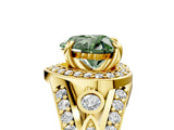 Yellow gold Fancy Green Heart Cut Diamond Halo Ring with Split Shank and Bezel Accents and Four-Prong Setting_5