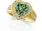 Yellow gold Fancy Green Heart Cut Diamond Halo Ring with Split Shank and Bezel Accents and Prong Setting_1