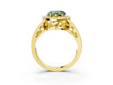 Yellow gold Fancy Green Heart Cut Diamond Halo Ring with Split Shank and Bezel Accents and Prong Setting_3