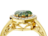 Yellow gold Fancy Green Heart Cut Diamond Halo Ring with Split Shank and Bezel Accents and Prong Setting_4