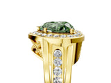 Yellow gold Fancy Green Heart Cut Diamond Halo Ring with Split Shank and Bezel Accents and Prong Setting_5