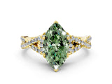 Yellow gold Fancy Green Heart Cut Diamond  Halo Twist Band Solitaire Prong Setting Ring_24